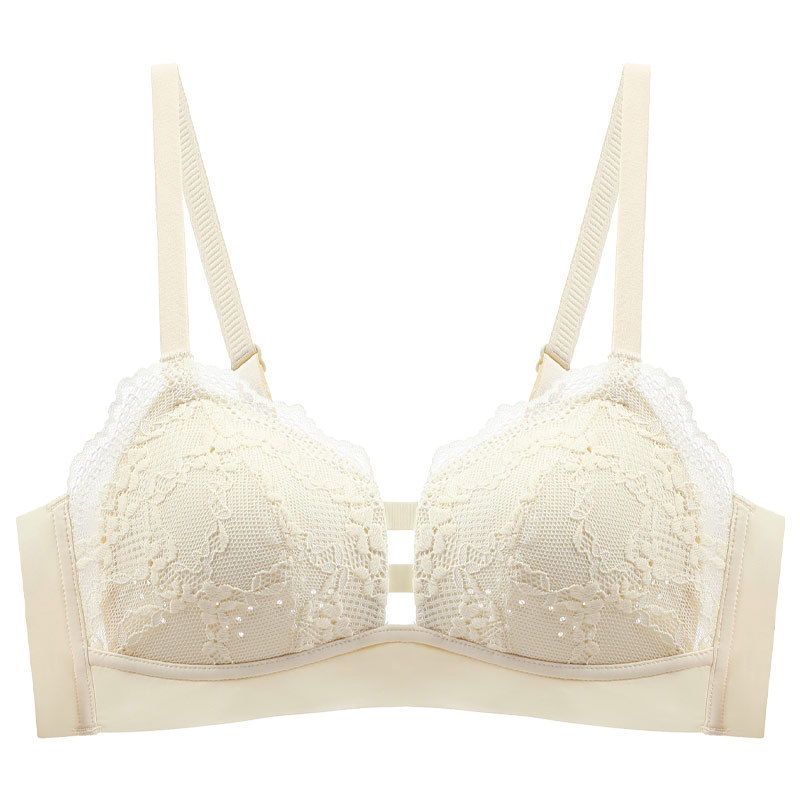 Encaje de las mujeres delgada transpirable agujero taza grande pecho y pequeño sujetador sin anillo de acero empuja hacia arriba la ropa interior del sujetador