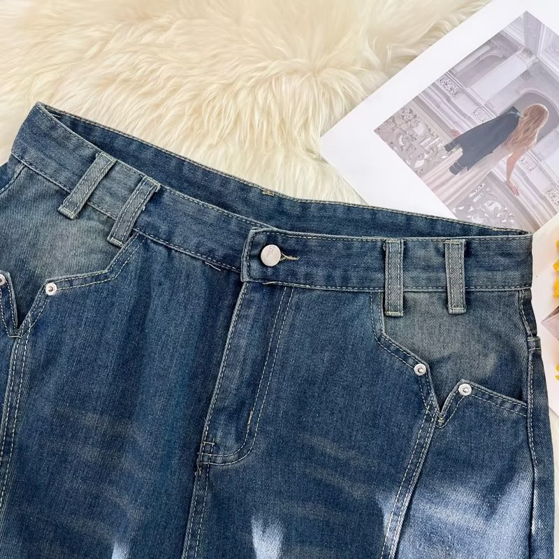 Retro Washed Denimshorts Herren Japanische Splicing Sommershorts_voghion.com
