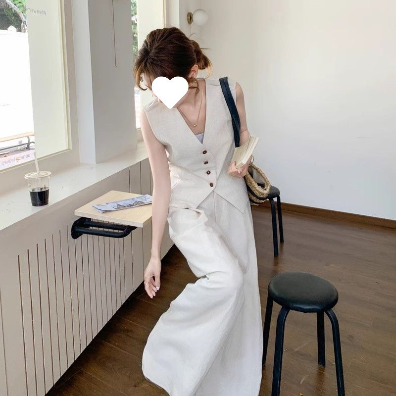 法式气质高级感穿搭套装女2025夏季新款老钱风马甲阔腿裤两件套|undefined