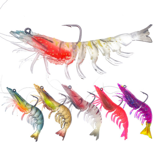  New Multi-section Shrimp TPE Material Lead Head with Hook Simulation Soft Shrimp Package Lead Shrimp Bait Fishing Lure Bait Wholesale