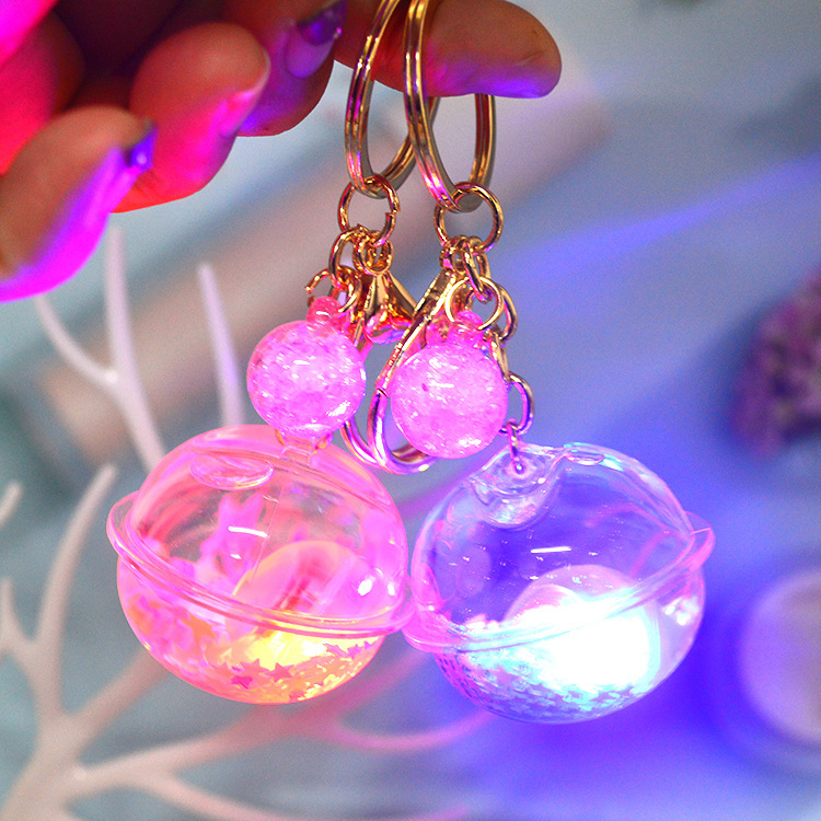 Creative Douyin Oil Quicksand Bottle Luminous Keychain Pendant Female ing Bag Cute Luminous Bell Key Accessories