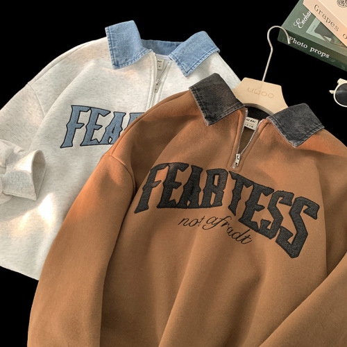 Half-zip POLO neck guard jacket for men, without hat, winter American-style coat, autumn and winter oversize heavy-duty tough top