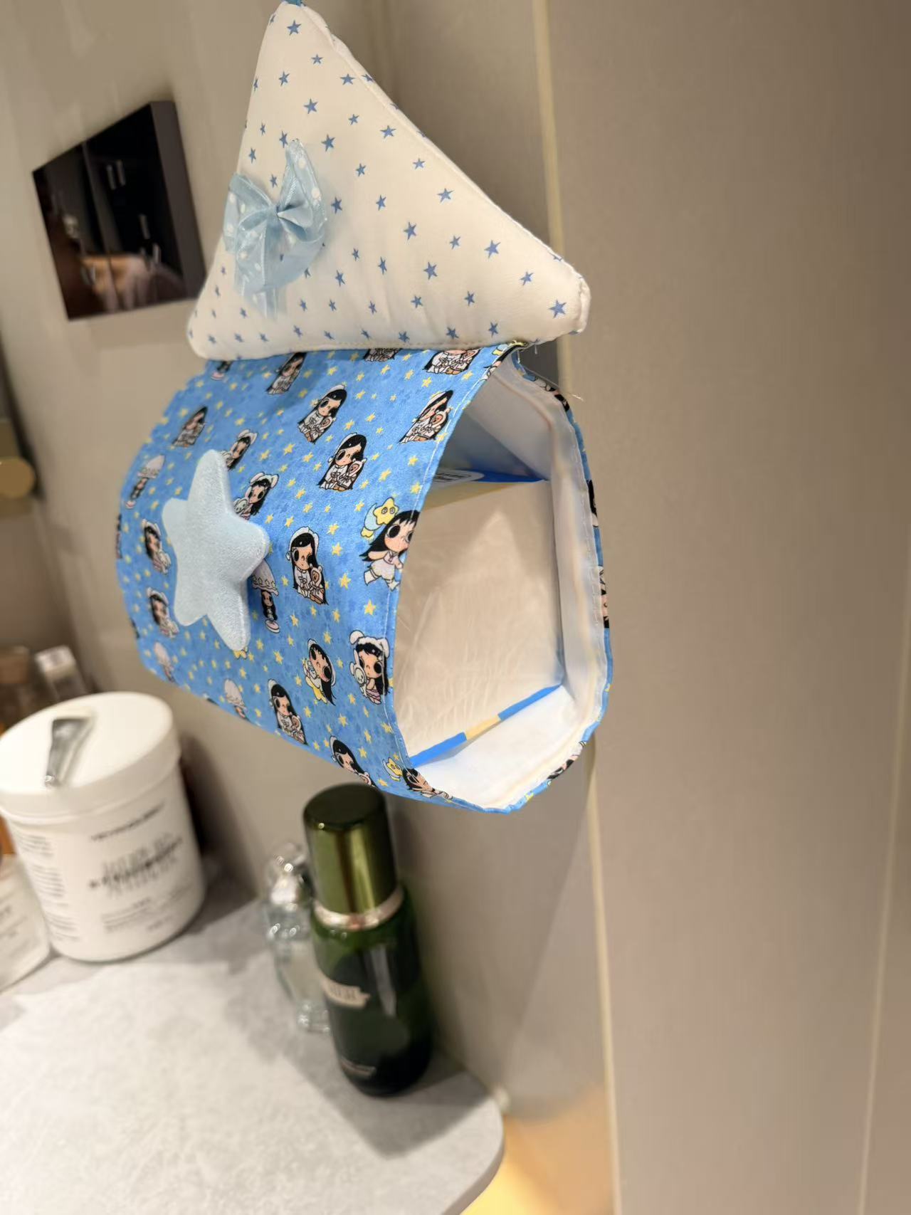 Ins-style cute little house tissue box cartoon storage box for home living room desktop tissue storage bag