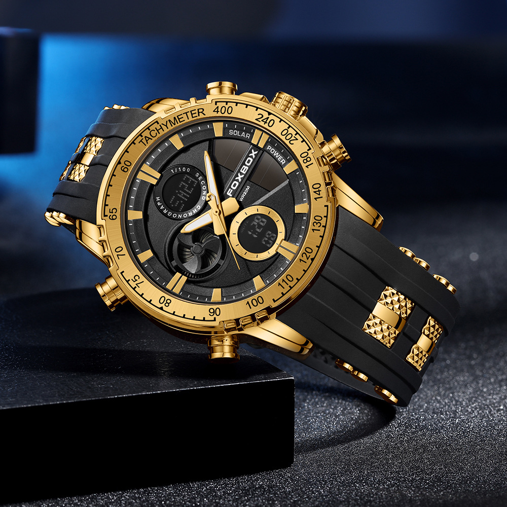 FOXBOX moda doble pantalla reloj electrónico deportivo tendencia de hombre gran dial estudiantes reloj de luz nocturna impermeable 0066