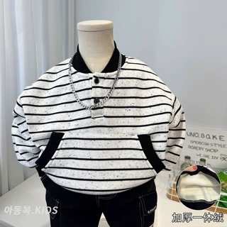 男童加厚卫衣冬款2026跨境新款儿童洋气加绒条纹衣服宝宝休闲上衣