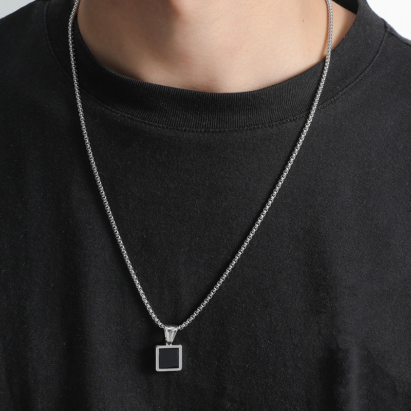 Personality Square Round Pendant Titanium Steel Necklace Wholesale display picture 8