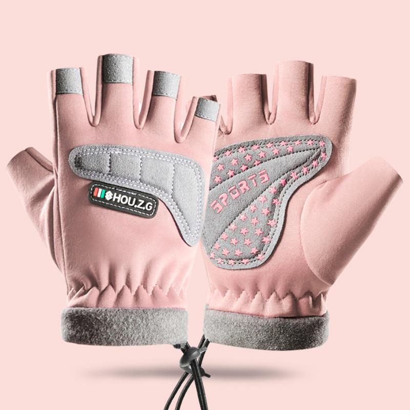 Guantes para niños con forro polar medio dedo niños y niñas otoño e invierno cálido a prueba de viento impermeable antideslizante niños estudiante deportes equitación