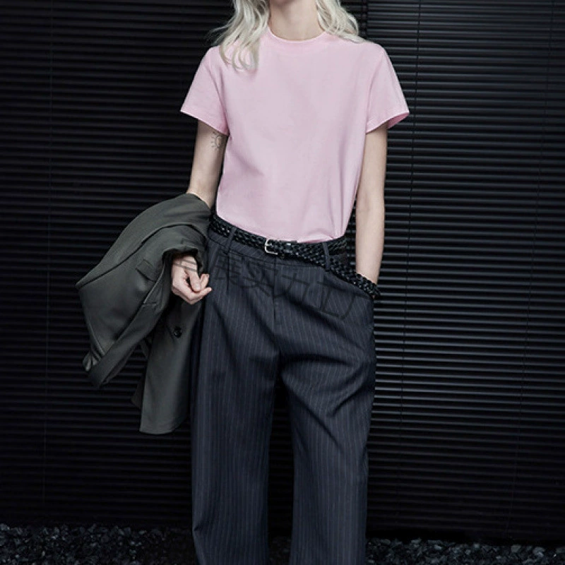 2025春夏新款粉色宽松圆领T恤女简约百搭日常感别致