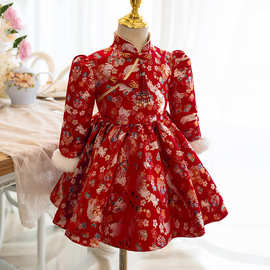 拜年服女宝宝周岁宴礼服抓周红色新款冬季洋气儿童百天蓬蓬公主裙