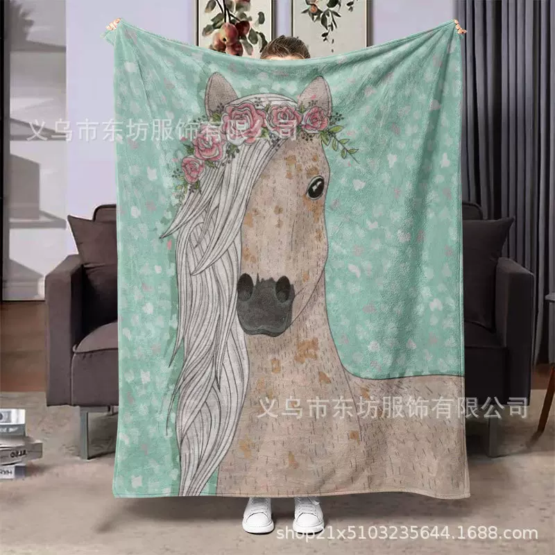 创意带头发的马儿个性化插画毛毯 适合送人礼物