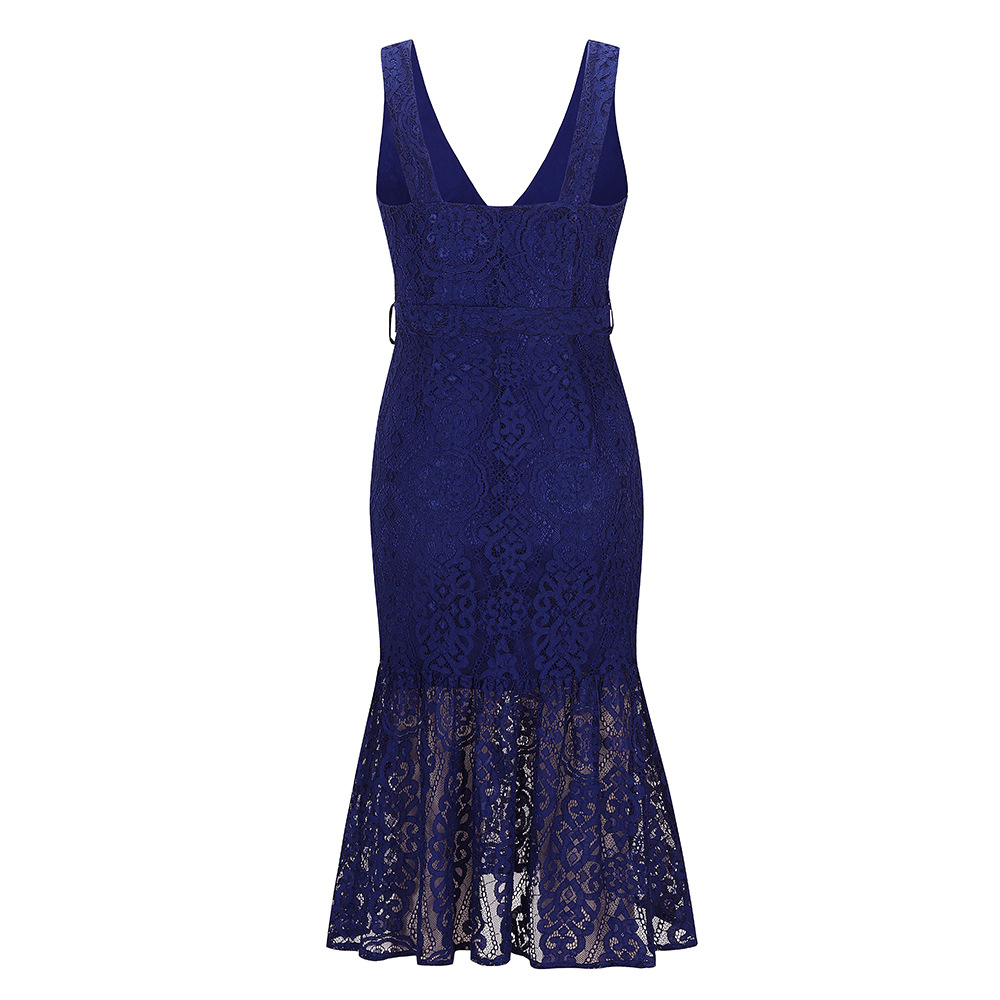 Embroidery Lace V-Neck Sleeveless Suspender Dress NSHYG111302