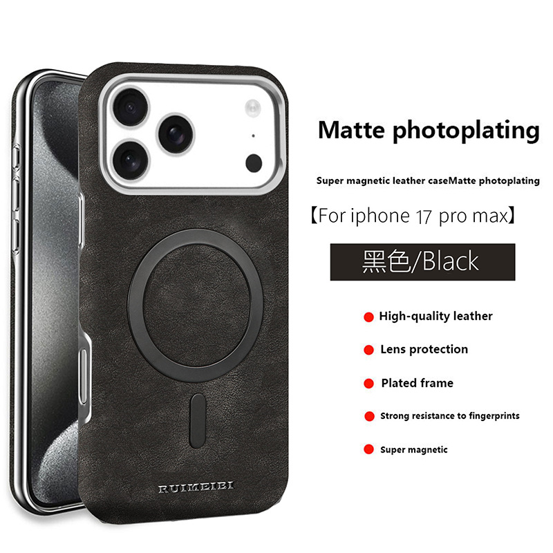Ốp lưng da cao cấp từ tính cho iPhone 17 Pro Max, thiết kế mạ điện sang trọng — Đen quý phái, Xanh lam quý ông, Nâu thanh lịch, Nâu mocha chi tiết 13