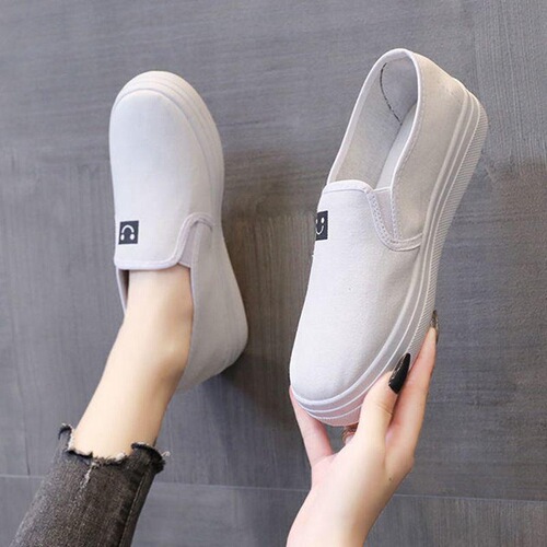 Slip-on shoes for women, white flat bottom, comfortable, student casual nurse, white non-slip comfortable canvas single, factory direct sale