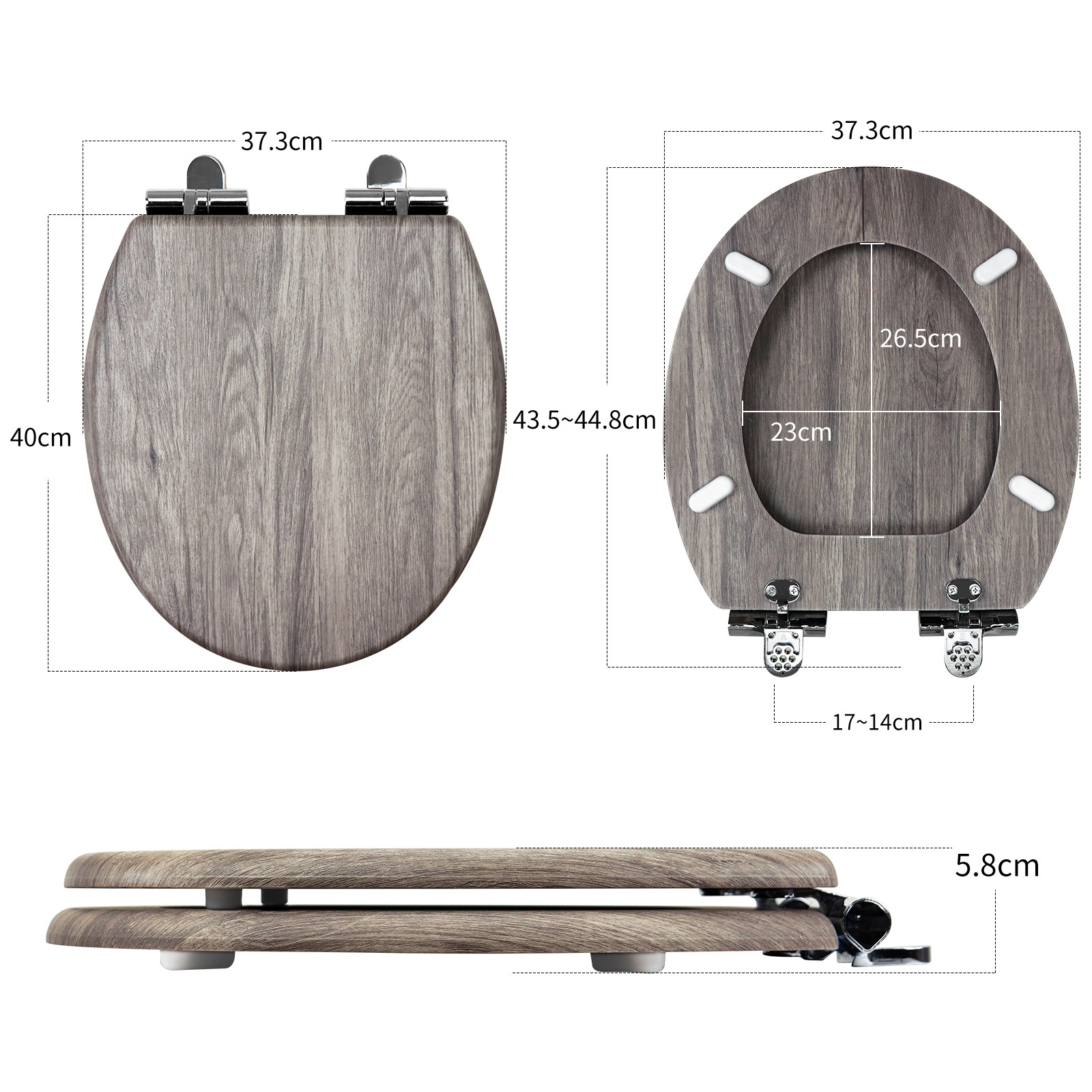 Fábrica directa de 17 pulgadas tablero de densidad madera MDF cubierta de inodoro cinta de pvc pegado corteza de madera gris caer lentamente