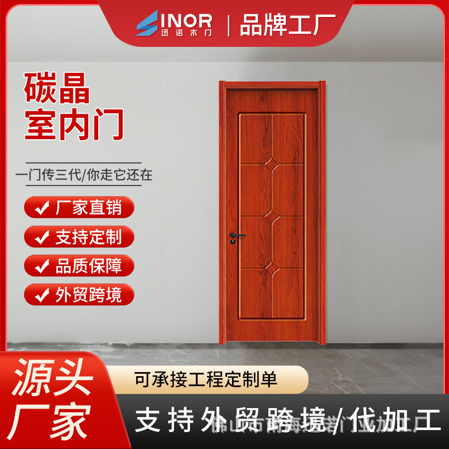 Shanwang fábrica de muebles al por mayor puerta de madera Luz de lujo simple carbono cristal dormitorio puerta anión mudo puerta de madera maciza pintura libre puerta