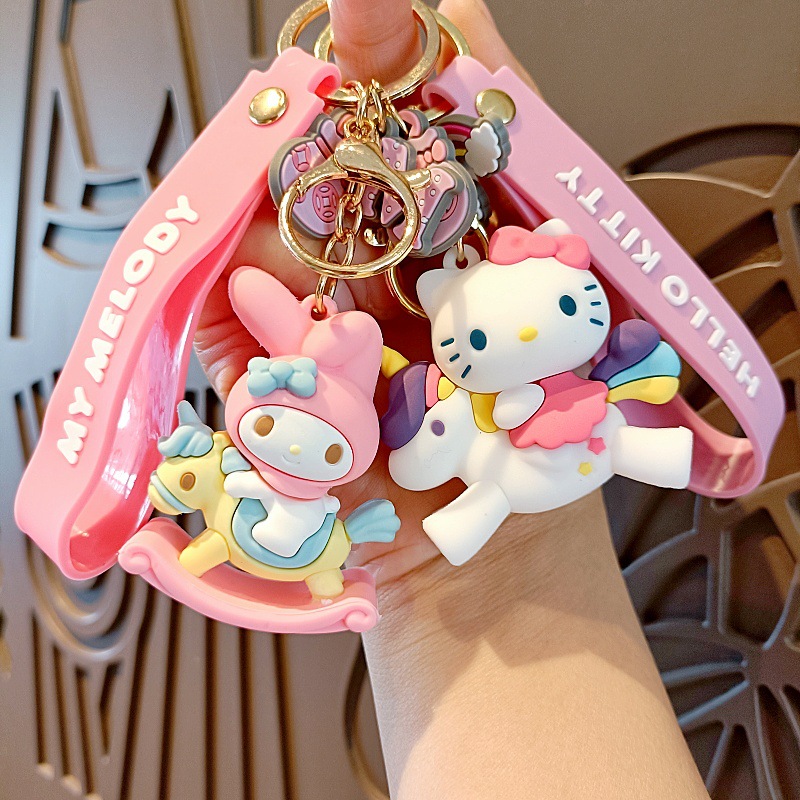 Sanrio Unicorn Cartoon Keychain Cute HelloKitty Doll School Bag Pendant Claw Machine Small Gift