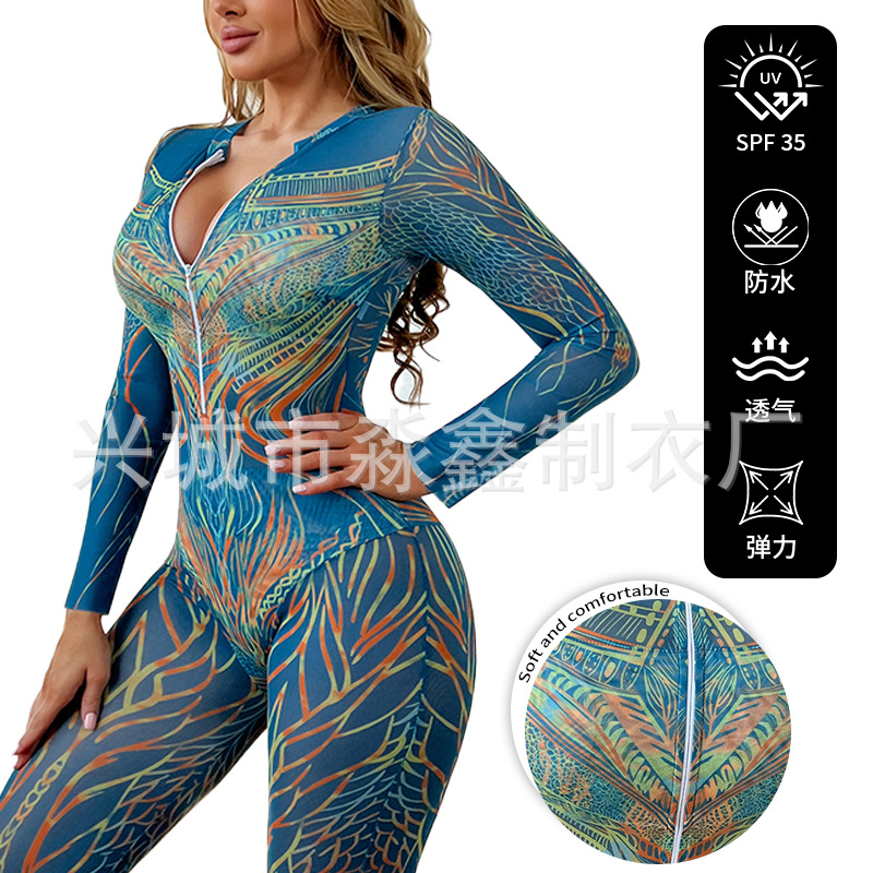 2026 impresión unido trajes de baño inteligentes mujeres europeas y americanas cremallera deportivo protector solar de secado rápido bañera
