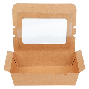 Window-Opening Lunch Box Kraft Paper Packaging Box Lunch Box Square with Lid Environmentally Friendly Lunch Box Fruit Salad Box Food Grade
