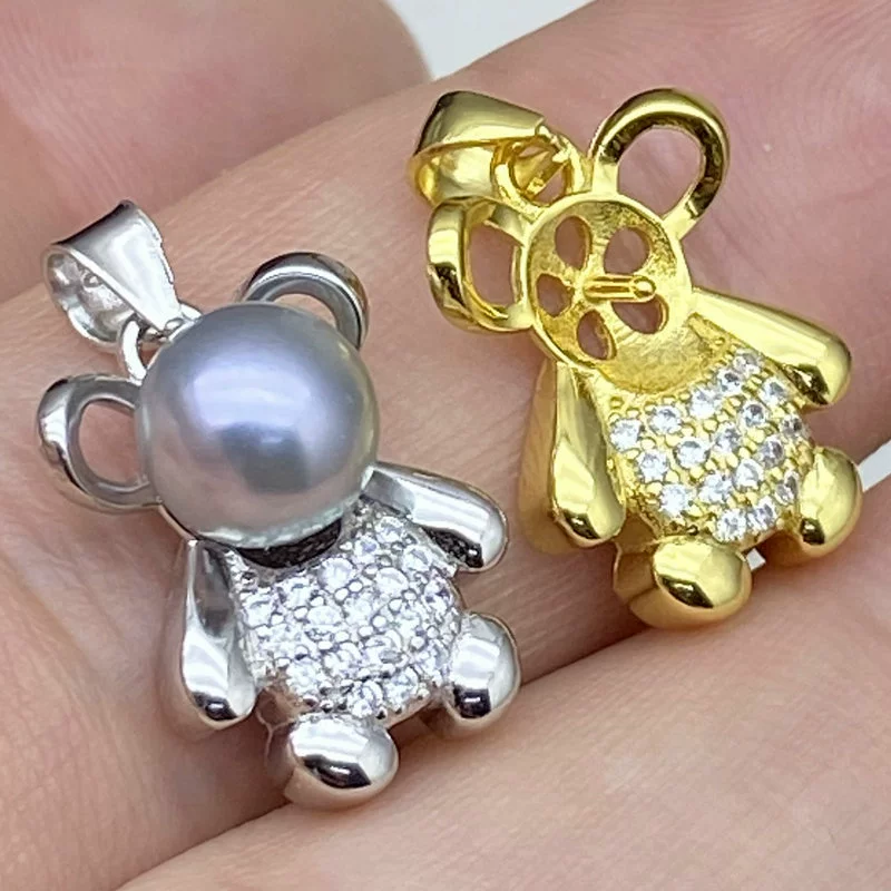 S925, подвеска жемчуг, handmade аксессуары, образец серебра 925, с маленькими медведями, DIY, образец серебра 925