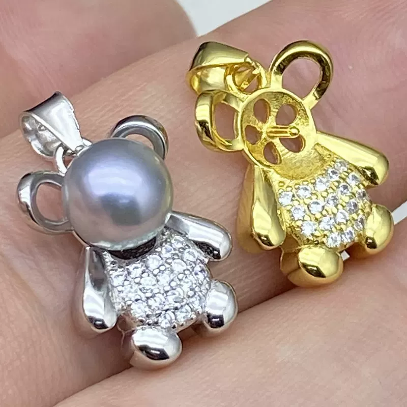 S925, подвеска жемчуг, handmade аксессуары, образец серебра 925, с маленькими медведями, DIY, образец серебра 925