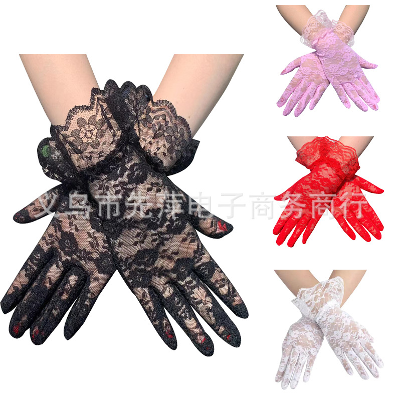 1920s Accessories Black Lace Gloves Halloween Party Ball Wedding Ceremonial Evening Gloves Short