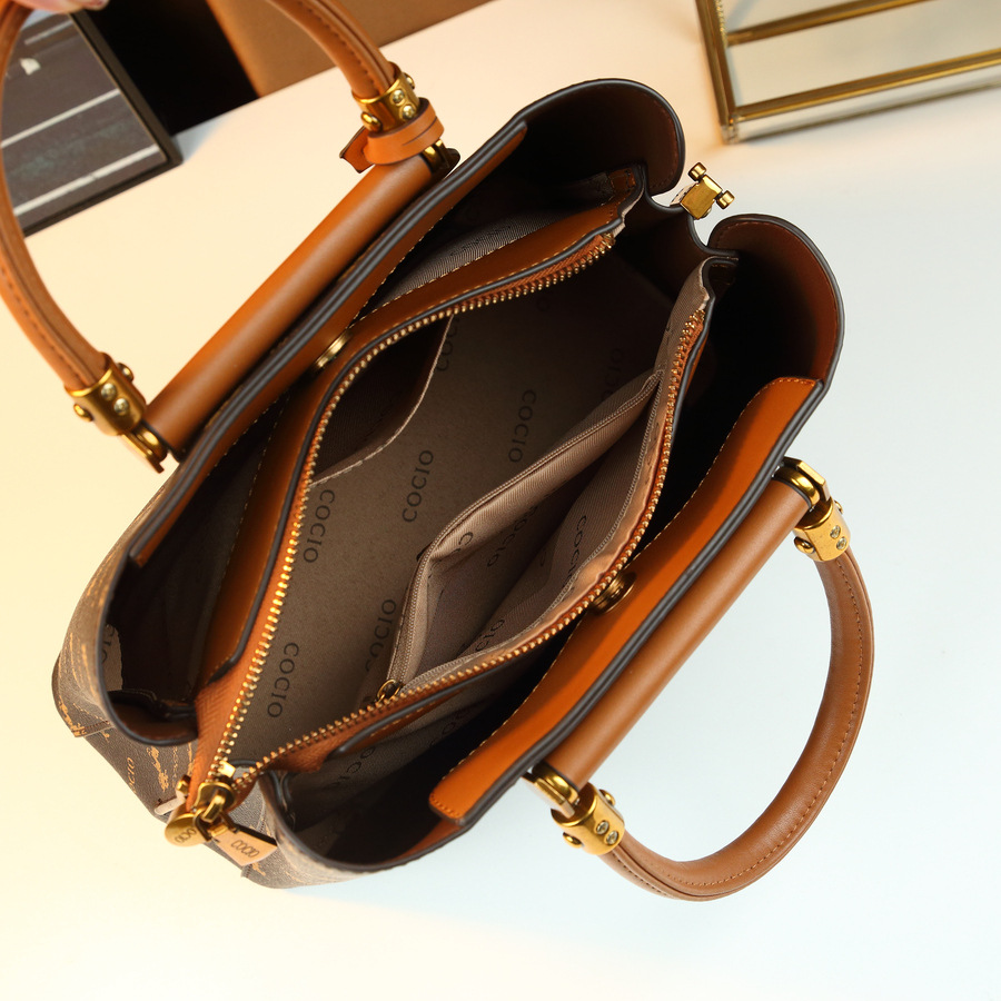 Dames draagtas met grote capaciteit, veelzijdige schoudertas/crossbodytas, stijlvolle en verfijnde PU-leren werktas met meerdere compartimenten en ritssluiting._voghion.com