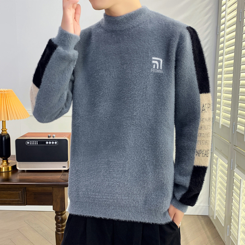 Nytt mode minkpälsrock män förtjockad termisk jumper trend student lös bas tröja män_voghion.com