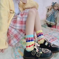 Socks for women Korean style Japanese style AB asymmetrical Japanese style cartoon cake bunting mid-tube socks JK socks Lolita