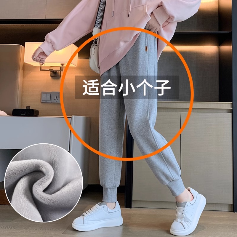 灰色运动裤女2024春秋束脚八分小个子秋冬加绒卫裤九分休闲裤子女