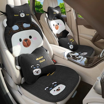 Four Seasons Pad: Cushion Cute Internet Celebrity Linen - mysterious-black-single-driving-luxury-version-1-three-dimensional-backrest-1-square-cushion-1-headrest-1-pillow