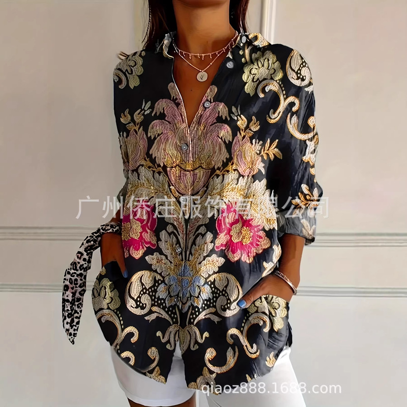 2025 European and American Amazon Independent Station Aliexpress Cross-Border Spring and Summer Printed Casual Long-Sleeved Shirt Stereo Printing