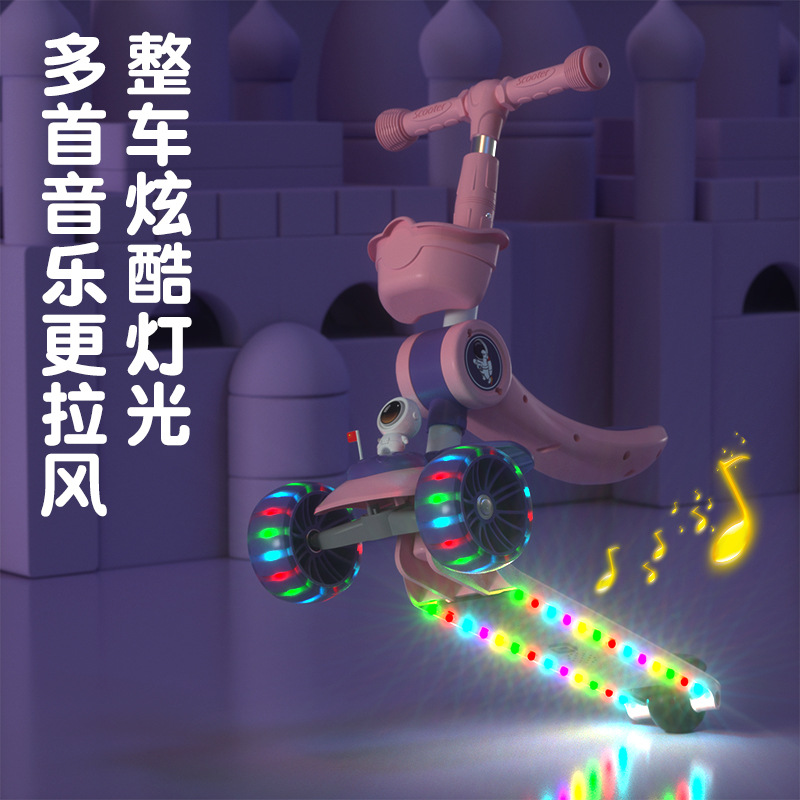 Niños de scooter con asiento plegable 2-6-10 años de edad niños y niñas tres en uno scooter con pedal