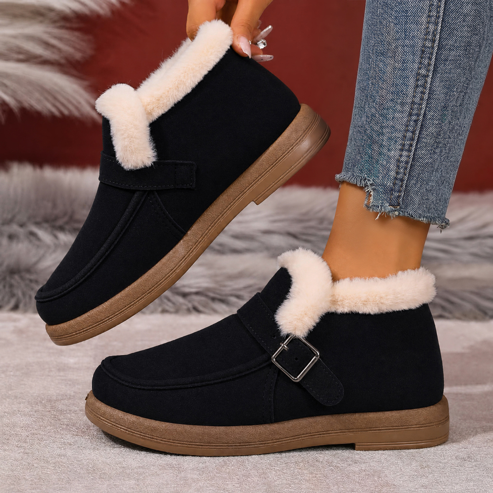 Zapatos de algodón de mujer invierno transfronterizo botas de nieve temu más veludo grueso botas de algodón caliente botas al aire libre botas de moda al por mayor