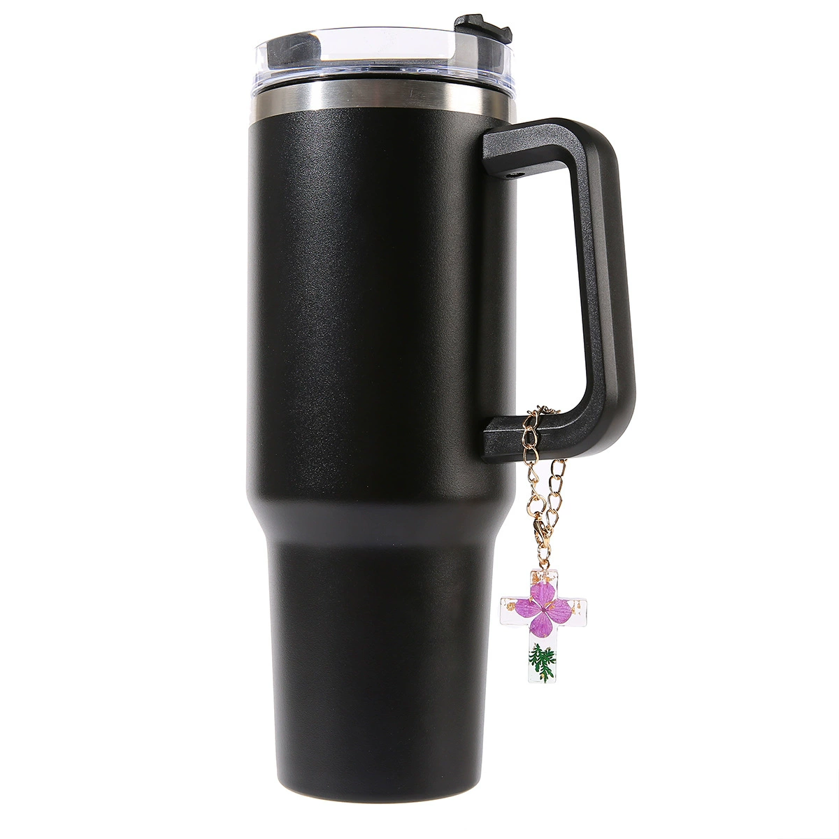 European and American popular new product resin dried flower cross keychain Christian bottle handle decorative cup chain women's backpack pendant