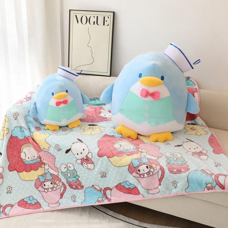 만화 귀여운 일본 소녀 하트 블루 펭귄 인형 봉제 인형 베개 에어컨 담요 2-in -1