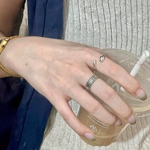 冷淡风水滴戒指女时尚简约气质个性S925镀银开口指环网红食指戒潮