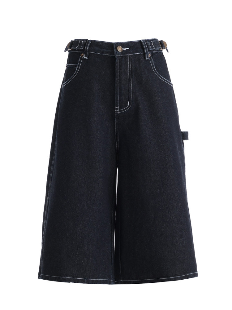 Vintage American Style Summer Original Wash Seven-Tenths Denim Shorts Men Women Street Wide Leg Loose Fit Casual Pants_mkmklike.com