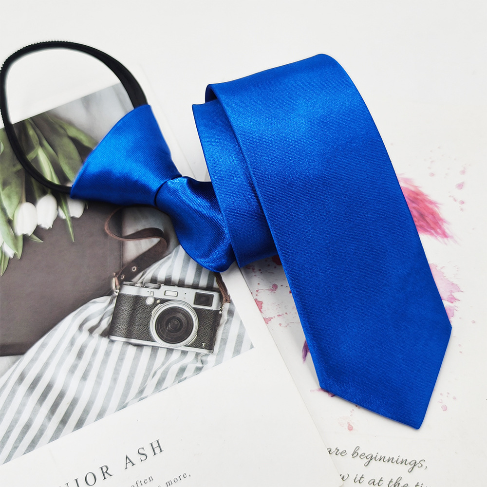 Fabricante spot color sólido corbata negra para hombre archivo de satén brillante 5cm versión coreana ultra estrecha de cremallera fácil de tirar sin estilo