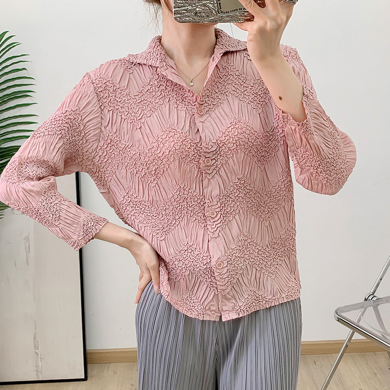 Wrinkled Top Long-Sleeve Shirt Loose Casual Shirt Slim Fit Commuter Pleated 2025 New Style Issey Miyake Trending Keywords Wrinkled Top Long-Sleeve Shirt Loose Casual Shirt Slim Fit Commuter Pleated 2025 New Style Issey Miyake Trending Keywords
