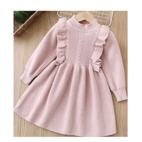 Winter  New Girls' Fleece Dress Sweet Style Dress for Girls with Thickenable Knitted Dress