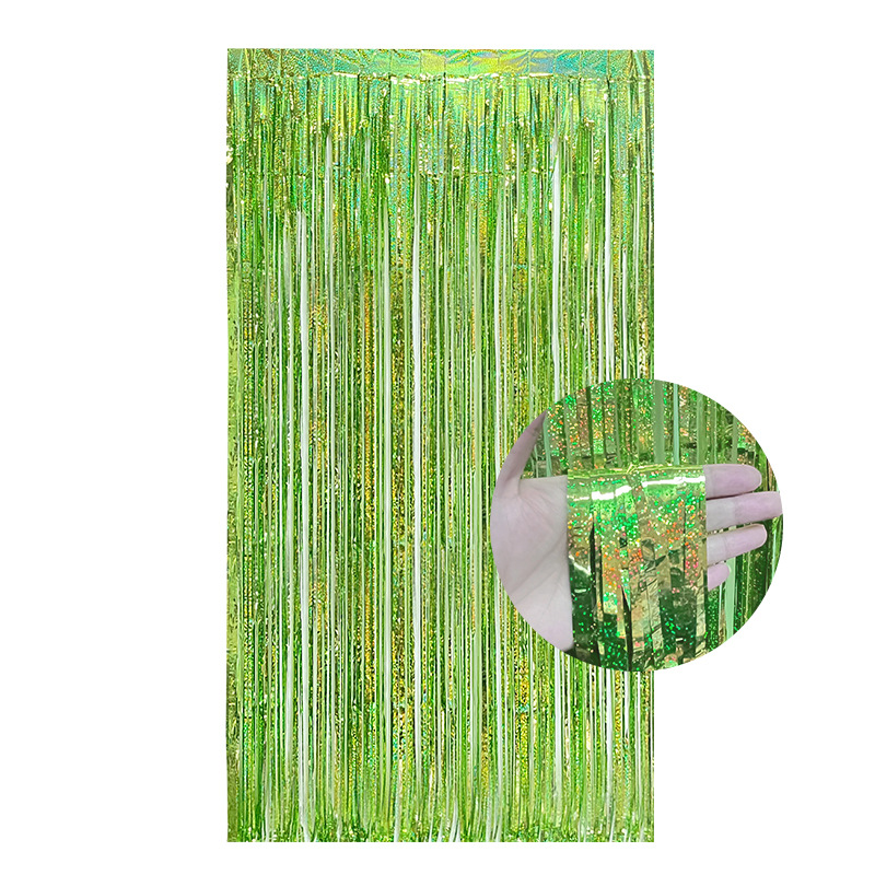 Cortina de lluvia de colores de alto brillo transfronteriza decoración de fiesta de cumpleaños cortina de lluvia láser de macaron brillante de 1*2 m