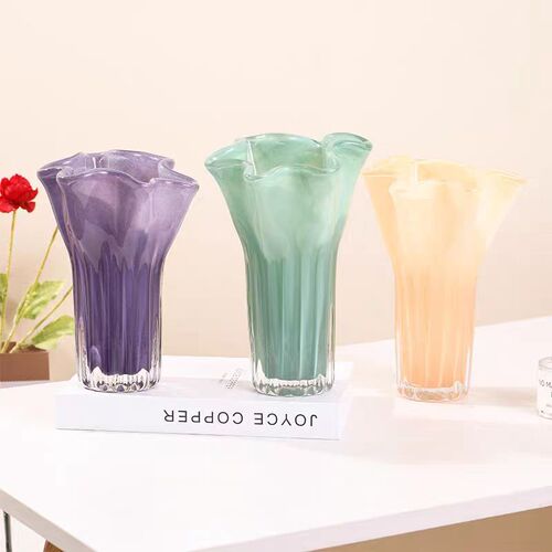 Creative Cabbage Flower Vase Petal Vase Decor Simple Living Room Dining Room Model Room Flower Pot Flower Arrangement Glass Soft Decoration