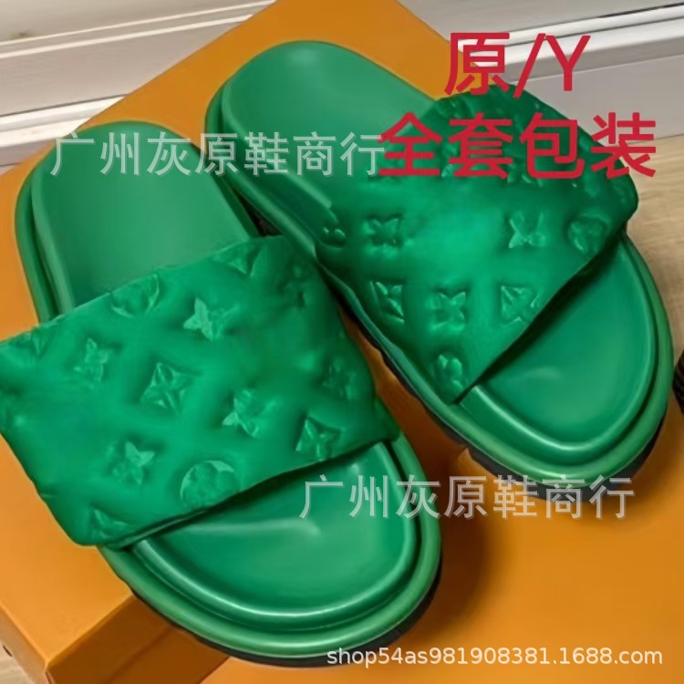 Burro casa zapatillas de velcro de suela gruesa mujer 2024 nuevo estilo exterior moda antideslizante mezclilla letras chanclas comercio exterior