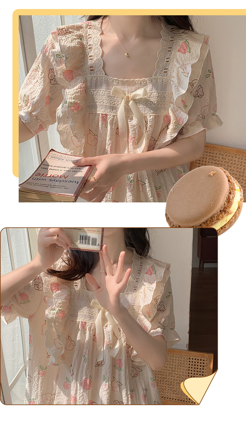 法米姿 短袖睡衣夏季女泡泡棉女士公主风夏款甜美少女家居服套装