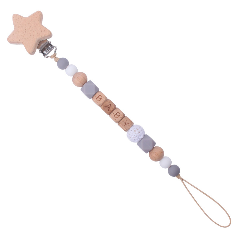 Nuevo bebé suministros de dibujos animados estrella Haya chupete clip calmante bebé mordedura molar chupete cadena anti-gota cadena