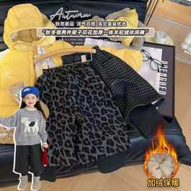 羊驼绒女童双层加绒保暖裤秋冬女孩假两件时尚裤子中小童休闲裤