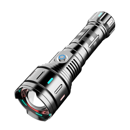 High-bright flashlight outdoor color-changing bright long-beam type-C fast charging tail safety hammer telescopic zoom flashlight