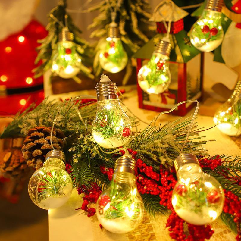 New Christmas LED light string pine needle red fruit Christmas ball bubble copper wire light string room bedroom background layout colored lights