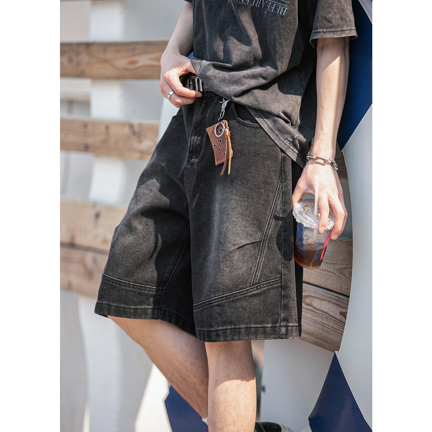 Men's 3D Pleated Denim Shorts Summer Style Loose Fit Casual Five Point Pants Distressed Wash_mkmklike.com