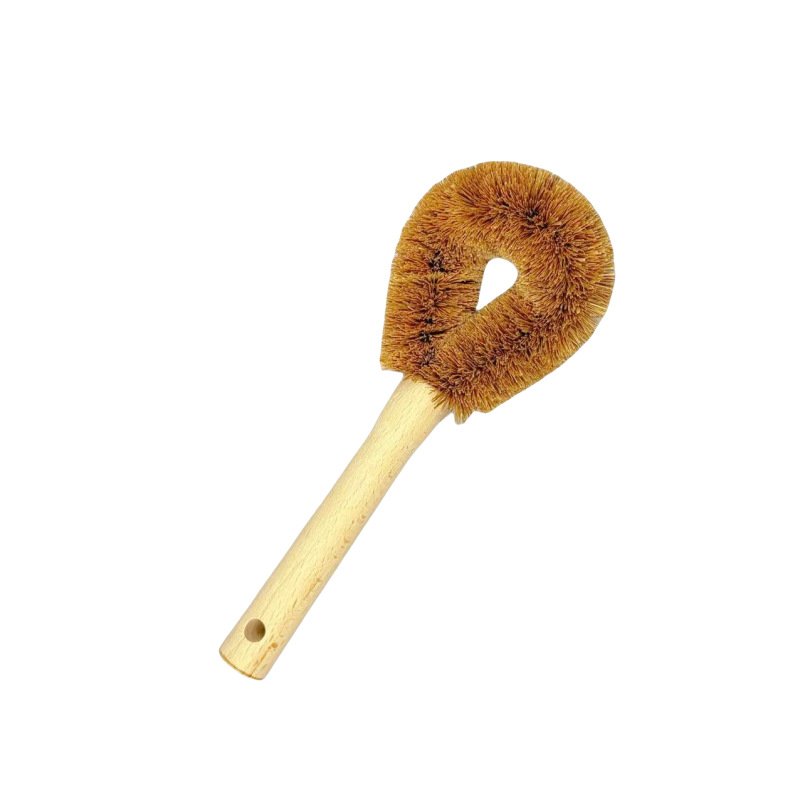 Cepillo de Cocina de Madera con Mango Largo para Lavar Ollas sin Dañarlas, sin Mancharse las Manos, Elimina Manchas, Cepillo Antiadherente de Fibra de Coco.